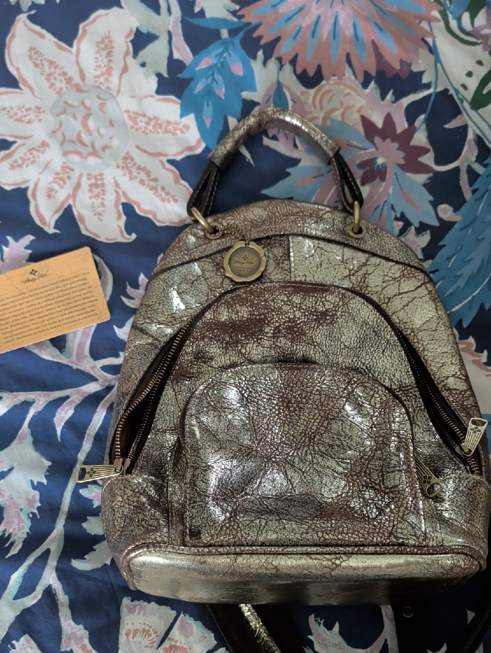 Patricia Nash Metallic Crackle Mini Backpack - gold